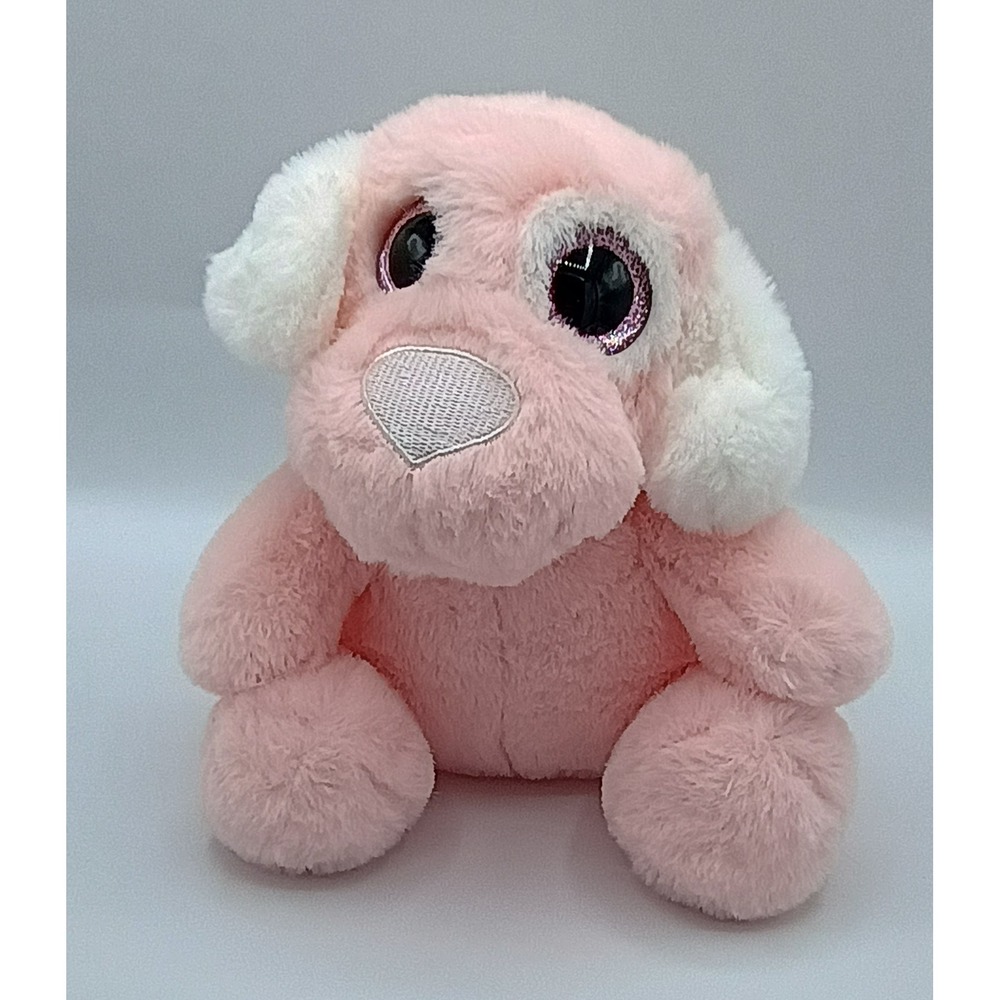 7" Beverly Hills Teddy Bear Co SURPRIZAMALS Pink White Puppy Dog Glitter Eyes B4